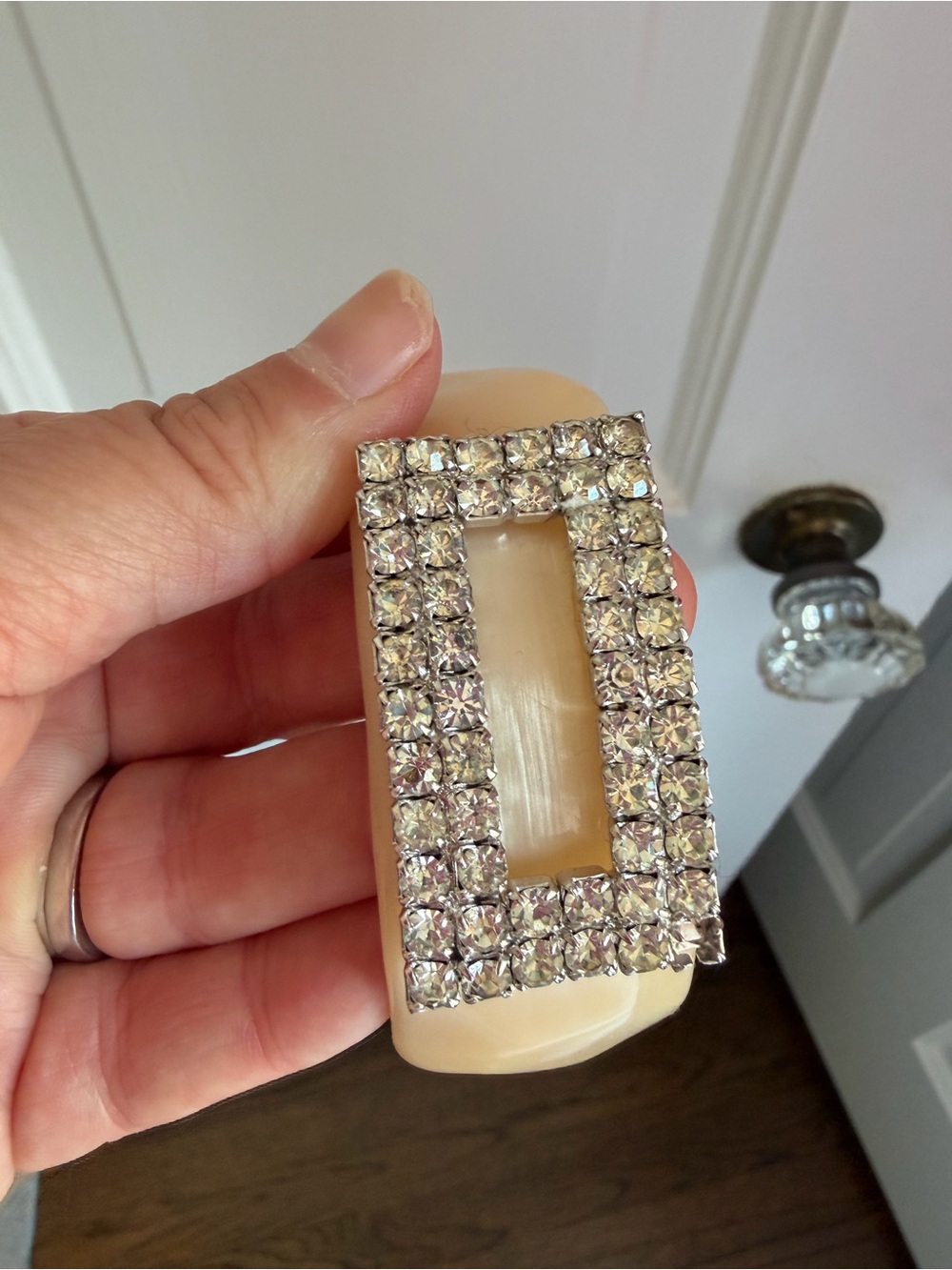 Vintage Cream Bracelet with Clear Rhinestone Buckle